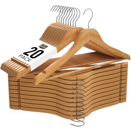 Utopia Home Premium Wooden Hangers 20 Pack - Heavy Duty & Durable Coat Hanger - Wood Hanger with 360-Degree Rotatable Hook - Clothes Hangers with Non-Slip Shoulder Notches For Shirts & Coats (Natural)