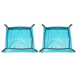 HARFINGTON 2pcs Repotting Mat 26" x 26" PE Cloth Waterproof Plant Repotting Mat Foldable Portable Gardening Potting Tray with Plastic Buckle for Indoor Plant Change Soil Watering, Blue