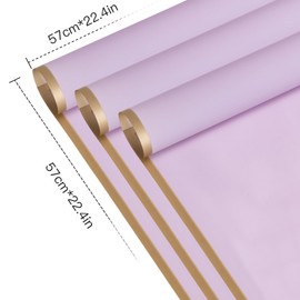 RUSPEPA 20 Sheets Flower Wrapping Paper - Gold Edge Waterproof Floral Bouquet Wrapping Paper - Florist Supplies Packaging Paper for Birthday, Wedding and DIY Crafts - Light Purple