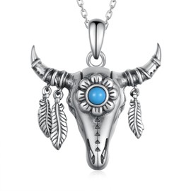 SCZKLAQ Women's 925 Sterling Silver Turquoise Ox Head Necklace, Western Jewelry Gift for Women, Adults
