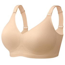 Angelhood Comfort Wireless Bras, Full Coverage Bra, No Wire Bras for Women Plus Size Bralette with Bra Extender Beige