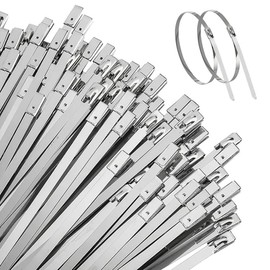 LCOUACEO Stainless Steel Cable Ties Long 250 x 4.6 mm, Silver Cable Ties Metal UV Resistant Rustproof Self-Locking Stainless Steel Ties for Heat Protection Tape Exhaust, Mild Steel Mats, Fence