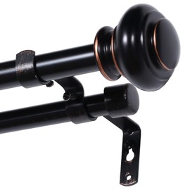 H.VERSAILTEX Elegant Window Treatment Telescoping Double Curtain Rod Set with Classic Cap, 3/4-Inch Diameter, Adjusts from 28 to 48 Inches, Black
