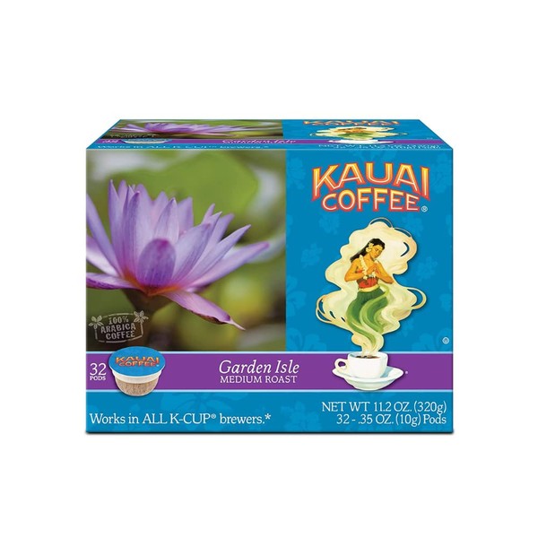 Kauai Coffee Garden Isle Medium Roast - Compatible with Keurig Pods K-Cup Brewers (1 Pack of 32 Total Single-Serve Cups)