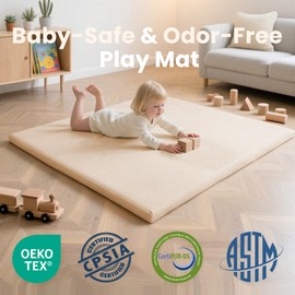 Huloo Sleep Baby Play Mat 50x50 Inches,1.3" Thick Padded Waterproof Floor Cushion & Playpen Mat with Vegan Leather,Non-Slip & Non-Toxic Nursery Rug for Infants, Toddlers & Kids(Beige)