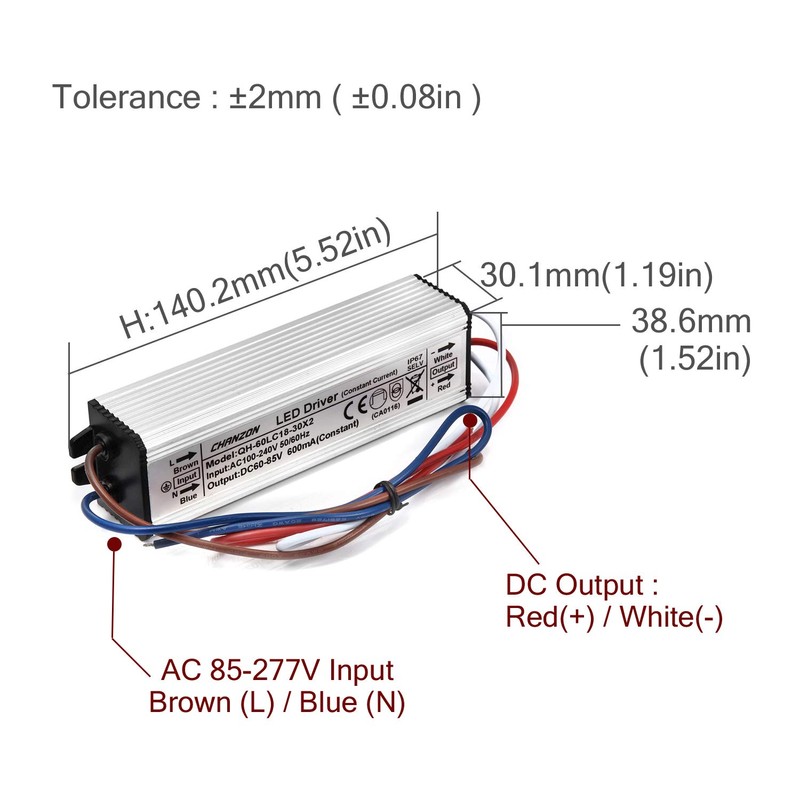 Chanzon LED Driver 600mA (Constant Current Output) 60V-85V (Input 100-240V