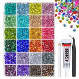 qiipii 24 Color 5mm Crystal Resin Rhinestones w B7000 Glue for Bedazzling Crafting SS20 Flatback Stones Colorful Gems Diamonds Charms for Tumblers Bottles Crafts Clothes Shoes Nails Eyes Face Makeup