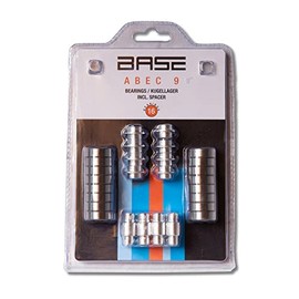 BASE ABEC 9 Ball Bearings Including Spacer, Pack of 16, Ideal for Inline Skates, Skateboards and Scooters, Silver