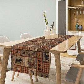 Camino de mesa retro de estilo rústico, oso alce ciervo, cabaña de campo, granja, mesa de comedor para el hogar, sala de estar, cocina, comedor, 13 x 36 pulgadas