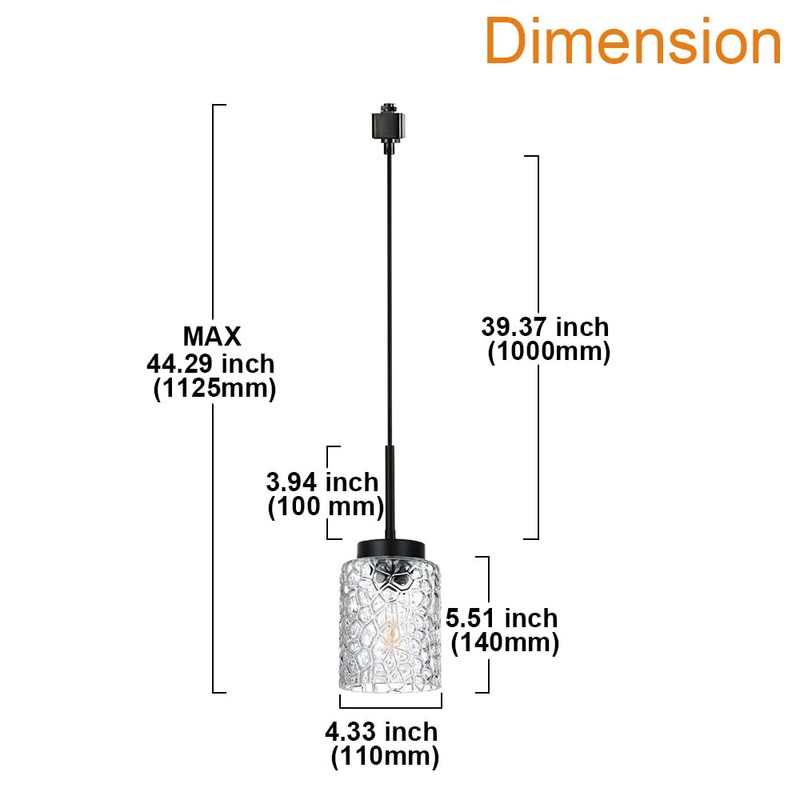 VINLUZ 3-Pack H-Type Track Lighting Pendant Fixture with Clear Glass