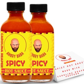 Carolina Reaper & Habanero Hot Sauce by Angry Baba | Sweet and Spicy "Swicy" Sauce | Best Wing Sauce | Flavorful | Versatile | Small Batch Hand-Crafted | Vegan | Gluten Free | Buildable Heat | 2 Pack | 4 Ounces Total