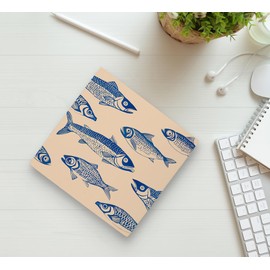 Ku-Dayi Vintage Linen Sardine Wooden Box Sign, Retro Coastal Fish Sardines Wood Box Decorations for Home Office, Beach Blue Fishing Wooden Block Plaque Desk Shelf Decor 5x5 Inch