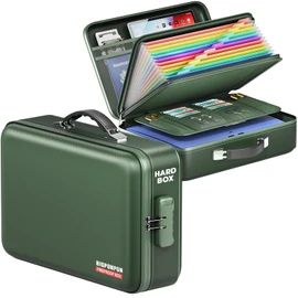Fireproof Document Box, Hard Case Highly Flame-Resistant Fire Proof Waterproof File Organizer with Lock, Portable Fire Safe for Important Documents & Valuables Storage (Green, ‎16"*12"*5")