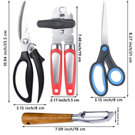 Left Handed Kitchen Scissors Poultry Shears and Can Opener, Peeler Set, Lefty Kitchen Tools Utensils for Left Hand People/Adults(4 in 1)