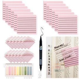 YOUDEFUL 800Pcs Transparent Sticky Notes, Pink Clear Sticky Notes with Lined, 3"x3" Waterproof Translucent Sticky Note Pads, Index Tabs, Clear Post it Notes for Bible Study, See Through Sticky Notes