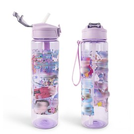 Heartsking K Pop Water Bottle for Girls, Purple Reusable Plastic Water Bottle with Straw for Sports and Travel Drinkware Merch Gift for Girls Fans Teens Party Birthday