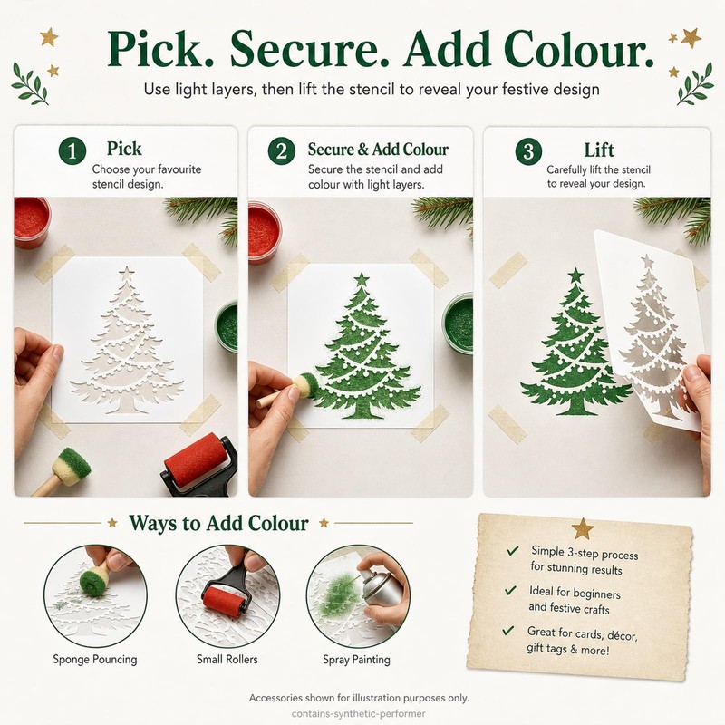 16 Christmas Stencils, 15 x 15 cm Tree and Forest