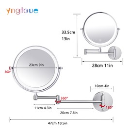 yngtoue 9" Wall Mounted Makeup Mirror with Light, Chrome 10X Magnifying Mirror, Bathroom Shaving Mirror, 3000mAh USB Charging (960C10X)