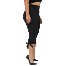 Women Coquette Capri Pants Elastic Waist Knee Length Skinny Capri Leggings Side Bow Tie Summer Cropped Pants(Bow Black,S)