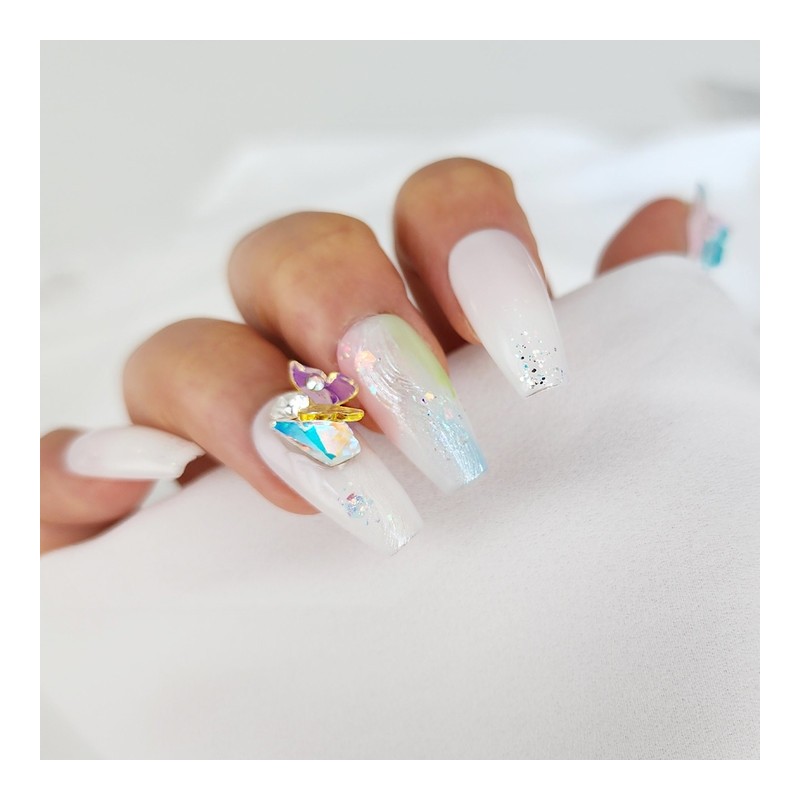 Butterfly Garden Handmade Nail Tips - Natural / 나비 정원