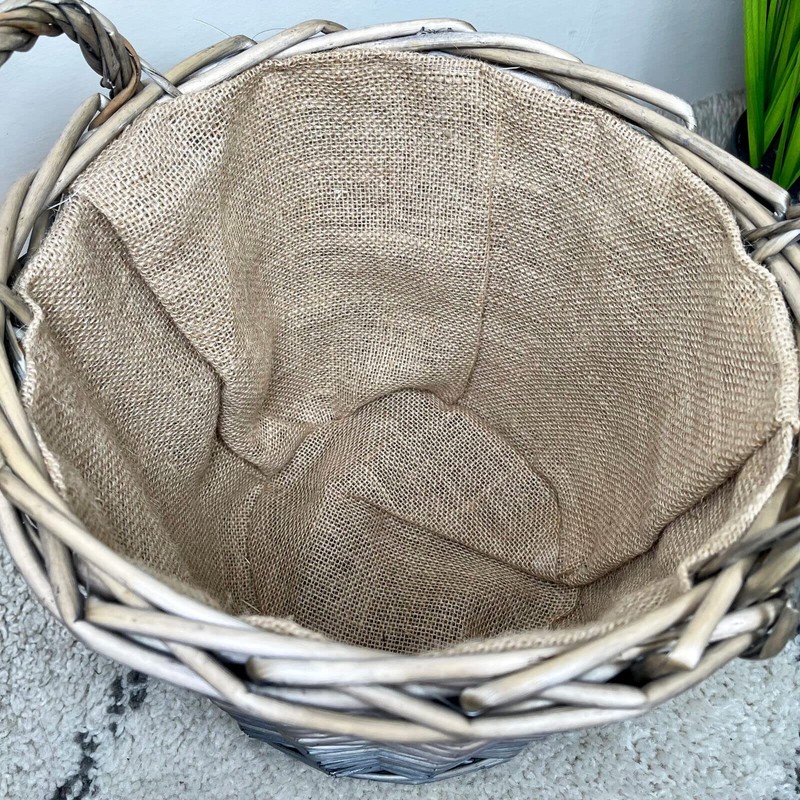 Wicker Lined Log Basket Classic Round Fireplace Storage Grey Woven