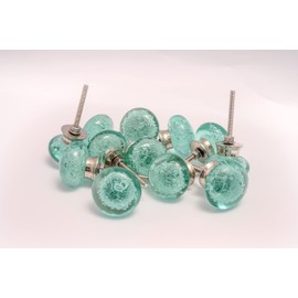 JGARTS Round Glass Dresser Drawer, Door, Cabinet Knob Brushed Nickel Hardware - - Pack of 12 (Aqua Green)