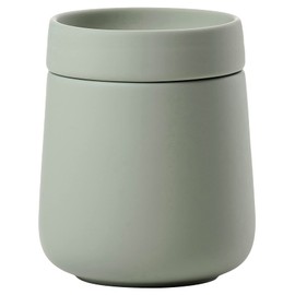 Zone Denmark Nova One Ceramic Storage Box with Lid for Bathroom Utensils such as Cotton Pads & Cotton Buds Diameter 8.4 cm, Height 10 cm, Capacity 290 ml, Matcha Green