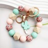 Phamines Silicone Beaded Wristlet Bracelet Keychain, Cute Cactus Beaded Bangle