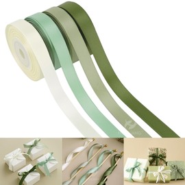 HUIHUANG Sage Green Satin Ribbon 1/2 inch x 4 Rolls Ivory/Sage/Dusty Sage/Moss Green Ribbon for Gift Wrapping DIY Crafts Hair Bows Flower Bouquets Wedding Decor- Total 40 Yards