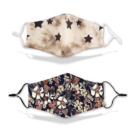 KaWaii Baby Adult Face Cloth Mask Quality Protection for Face Nose and Mouth, Family Pack, Earthy Bouquet & Monochrome Nebula - Pack of 2