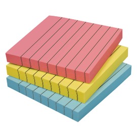 Better Office Products Lined Sticky Notes 3 x 3, 3 Pack, 300 Sheets (100/Pad), Self Stick Notes with Lines, Assorted Pastel Colors, Post Memos, Strong Adhesive, 3 Pads