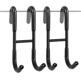 RICHMIRTH Bathroom Frameless Glass Shower Door Over Door Hooks, 2-Pack No Drill No Stick Over Glass Door Brushed Nickel Hooks for Bathrooms, Squeegee (Black)
