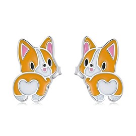 IMINI Cute Corgi Dog Stud Earrings Sterling Silver 925 Girls Animal Dog Earrings Women's Earrings Small Stud Earrings for Women Hypoallergenic, Sterling Silver, No Gemstone