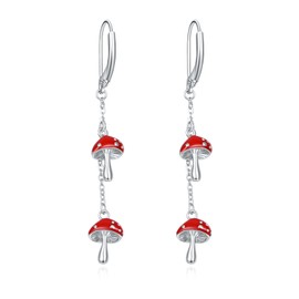 KINGWHYTE Mushroom Earrings, 925 Sterling Silver Earrings, Cute Simulation Drops Red Mushroom Accessories, Gifts for Women, Girls, Daughter, Sterling Silver