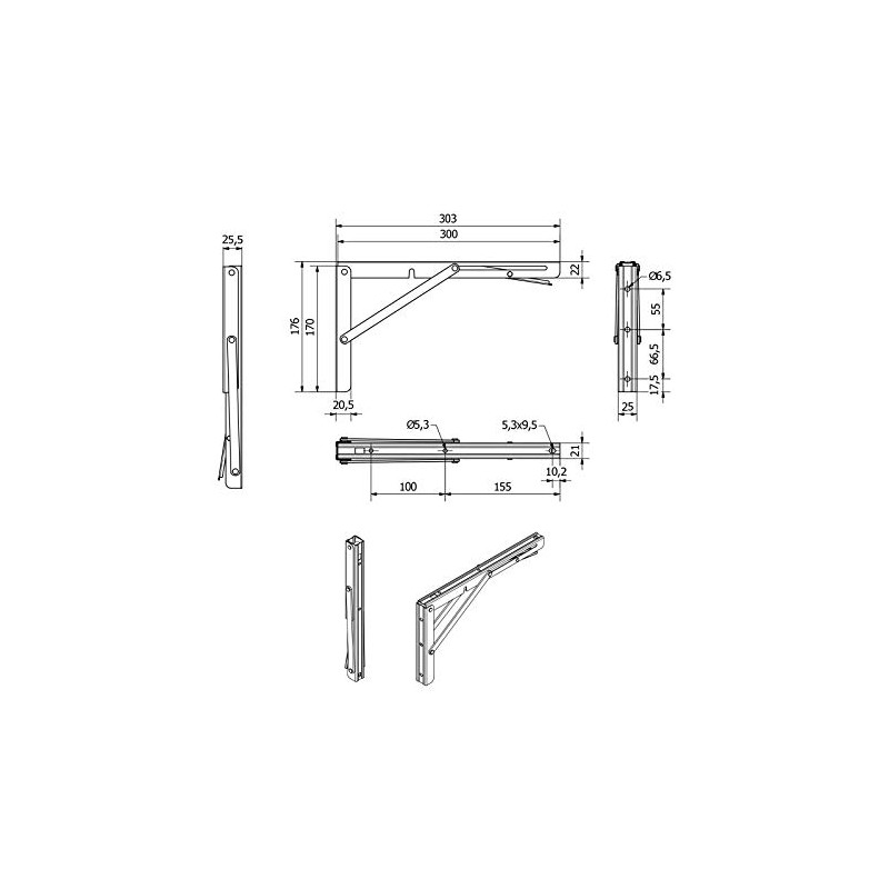 1 Pair of Folding Wall Brackets Real Stainless Steel (300