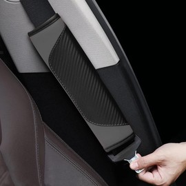 Piburth 2PCS Car Seat Belt Cover, Carbon Fiber Safety Seatbelt Shoulder Strap Covers, Breathable Leather Soft Harness Pad for Car Interior Accessories (Black/Gray)