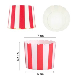 Cupcake Cases/Ice Cream Tubs/Party Sweet Bowls - Red and White Stripe Cupcake Wrappers for Kids Birthday Parties Reversible Cup,Pack of 50