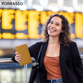 PORRASSO Passport Holder Travel Accessories with RFID Blocker Protective Case for Credit Cards Leather Passport Bag Women's Travel Passport Wallet, yellow, Fashionable