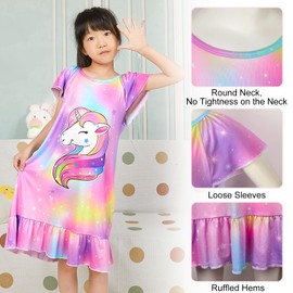 MHJY Girls Nightgowns Pajamas Unicorn Dress Rainbow Princess Girls' Nightgowns Sleep Shirts for Kids