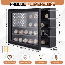 Championship Ring Display Case 22 Ring Posts Baseball Ring Holder Wall Mounted Wooden Sports Ring Box with Locks for Softball Basketball Football Award Rings Fan Souvenirs 10.7 x 15 x 2.6