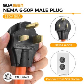 SURIEEN NEMA 6-50P to 10-30R Dryer Adapter Cord 1.5FT, 3 Prong to 3 Prong Welder Dryer Power Cord, 50A Welder Male to 30A Dryer Female Adapter, STW 10/3 AWG, ETL Listed