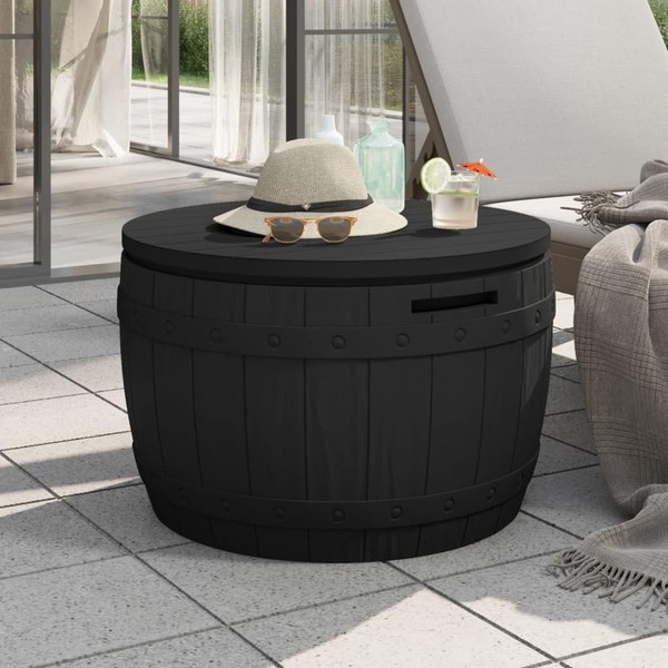 Benicabaly 3-in-1 Patio Storage Box, Black Polypropylene Material, Outdoor Seating