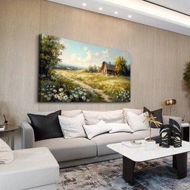 KELIYUAN Large Wall Art For Living Room Canvas Wall Decor For Bedroom Office Wall Decoration Vintage Country Field Landscape Painting Framed Pictures Artwork Room Mural Aesthetic Home Decor 30"x60"