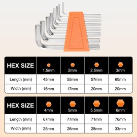 HARFINGTON 8pcs Hex Key Wrench Set 1.5/2/2.5/3/4/5/5.5/6mm 45# Steel L-Shape Hexagon Metric Wrenches Repairing Tool for Home DIY Bike Motorcycle Repair