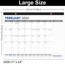 GuassLee Desk Calendar 2025-2026, 22" x 17" Large Desktop Wall Calendar Planner 2025 Runs from Jun. 2025 to Dec. 2026 with Julian Date To-do & Notes for School Home School Office Organizing
