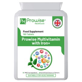 Multivitamin with Iron 180 Tablets (6 Months Dose) | Immune Support | One A Day Multivitamins for Men & Women | UK Manufactured to GMP Guaranteed Quality | Multivitamin Vegetarian by Prowise