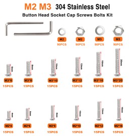 Taiss 540PCS M2 M3 Screws Kit M2 M3 x 4mm/6mm/8mm/10mm/12mm/16mm/20mm 304 Stainless Steel Metric Screws Assortment Button Head Socket Cap Head Screws Bolts with Nuts/Washer/Wrenches