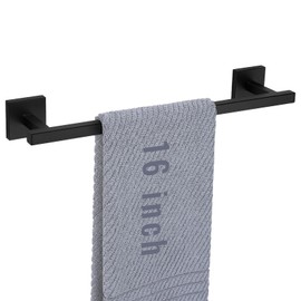 YACVCL Towel Bar Matte Black, 13.9 Inch Towel Holder Bathroom, 304 Stainless Steel Square Towel Rack Bathroom Accessories Wall Mounted, Total Length 16 Inch