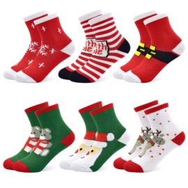 TRAMLE Kids Christmas Socks 6 Pairs Boys Girls Winter Warm Socks with Velvet for Toddler 1-3 Years