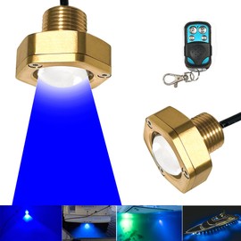 Kingshowstar Standard 1/2in NPT Boat Drain Plug Light IP68 Waterproof Underwater Boat LED Light with APP RF Remote Control for Fishing Swimming Divinng,Smart Cooling System,40W,4100LM(Blue)